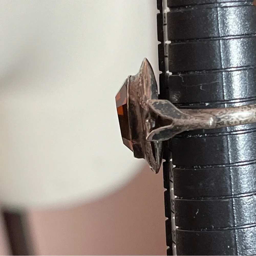 Antique Art Deco 1920’s Sterling Silver pink brown Glass Victorian Signet Ring - Picture 13 of 17